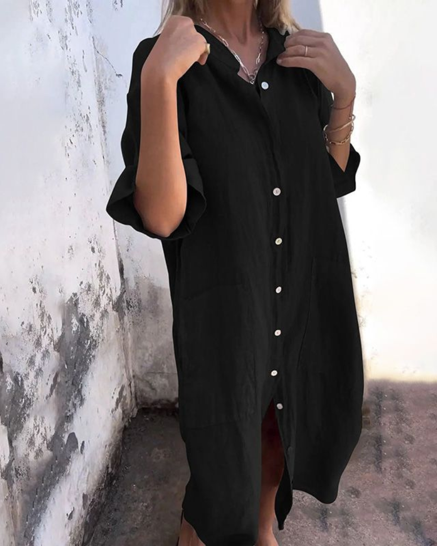 Alondra™ | Cotton Linen Shirt Long Dress