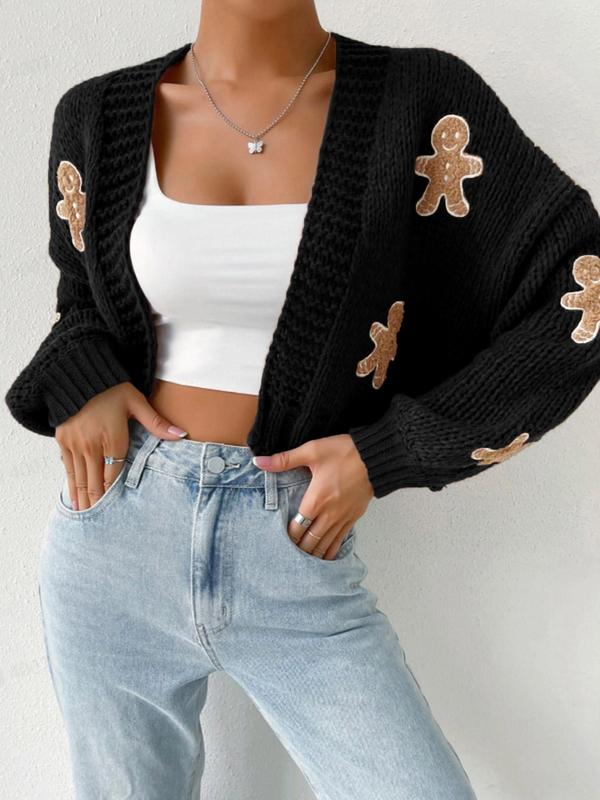 HEIDI™ | - Open Front Knit Cardigan with Cartoon Print for Cozy Outfits