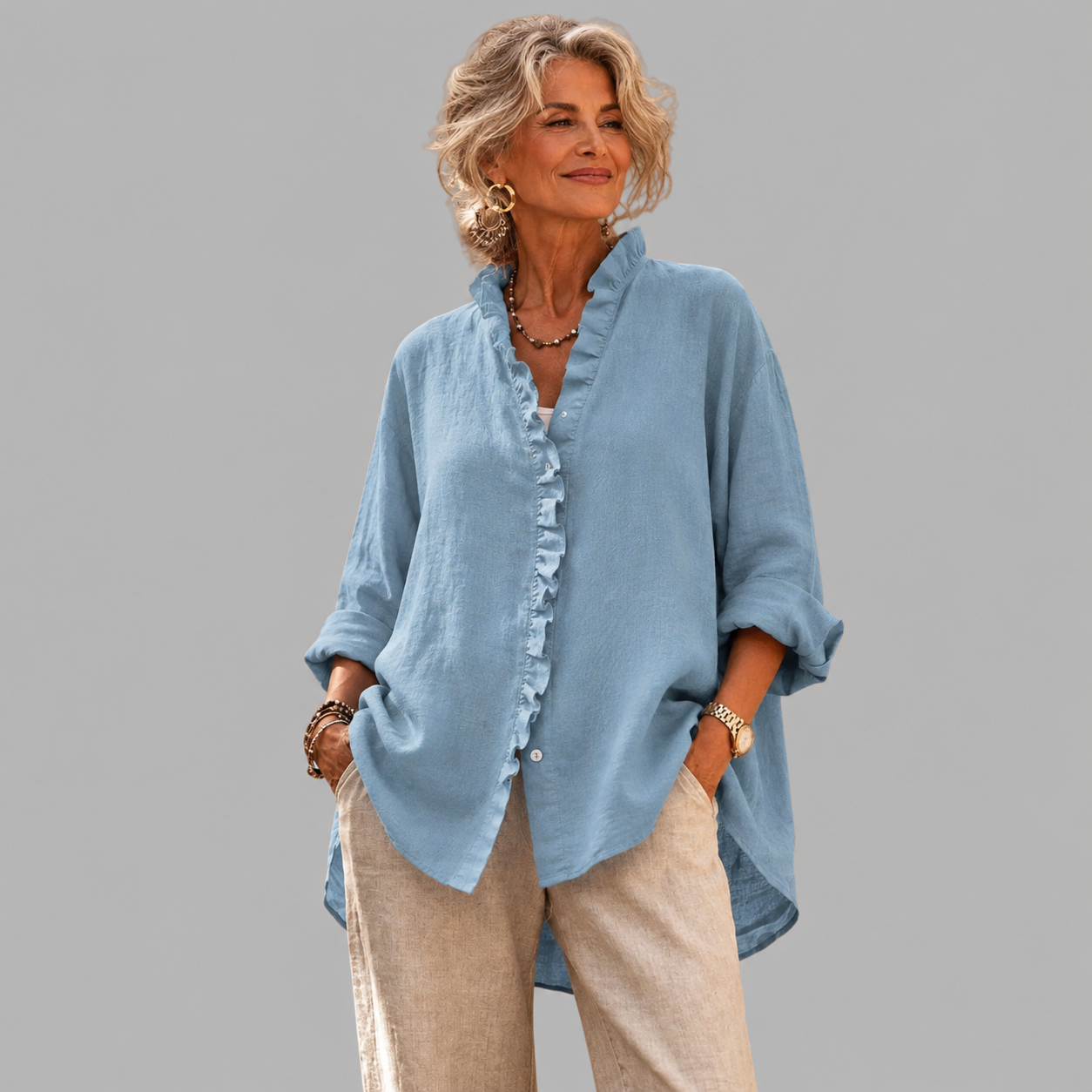 Luisa™ | Elegant Ruffled Linen Blend Shirt