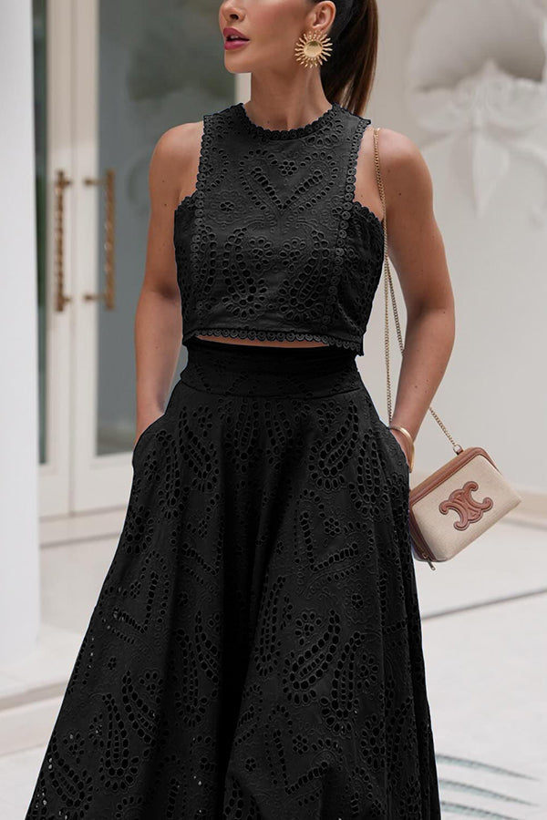 Larissa™ | Embroidered Top & High-Waist Maxi Skirt Set