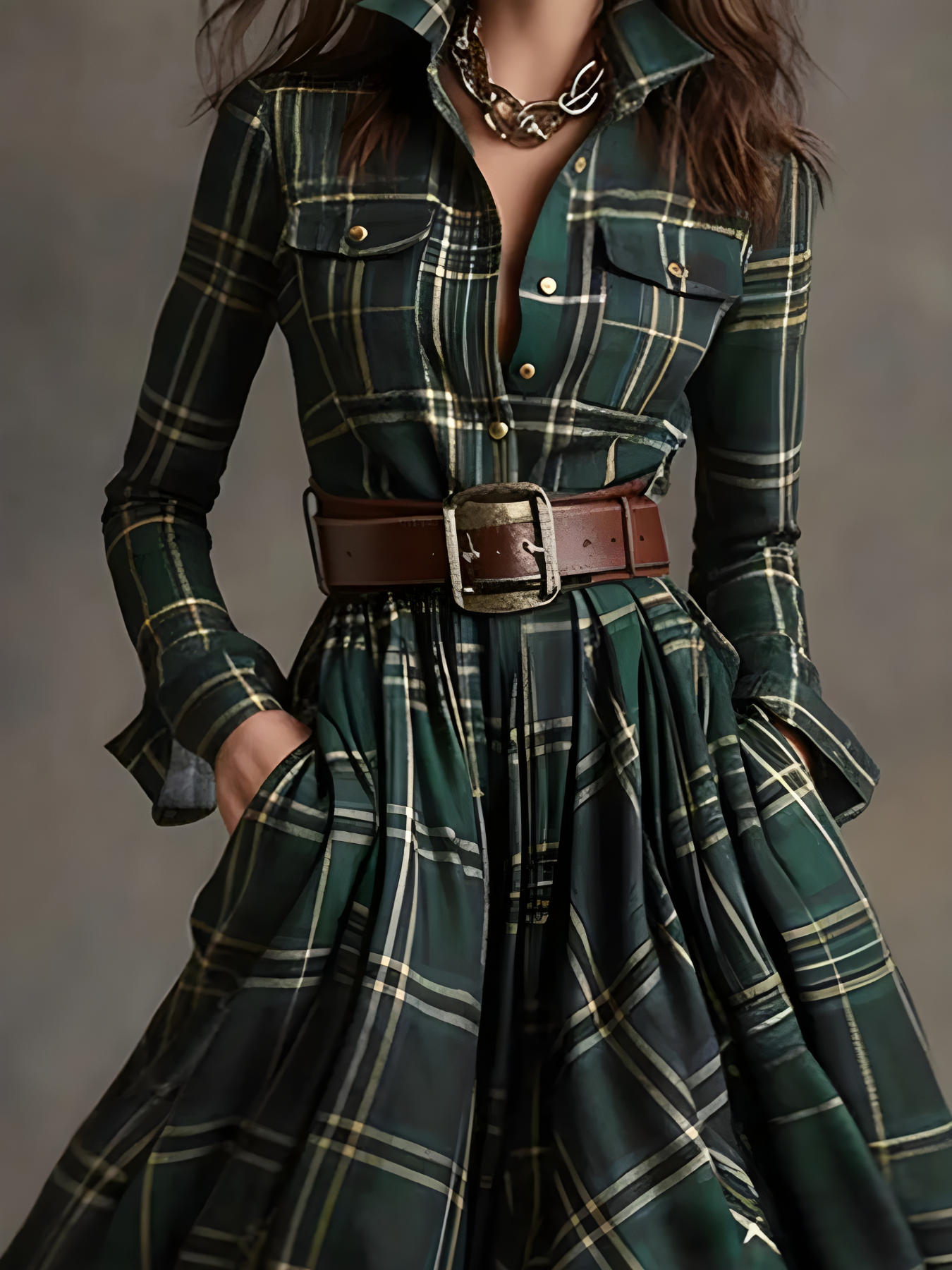 Elara™ | Plaid Button-Front Maxi Dress