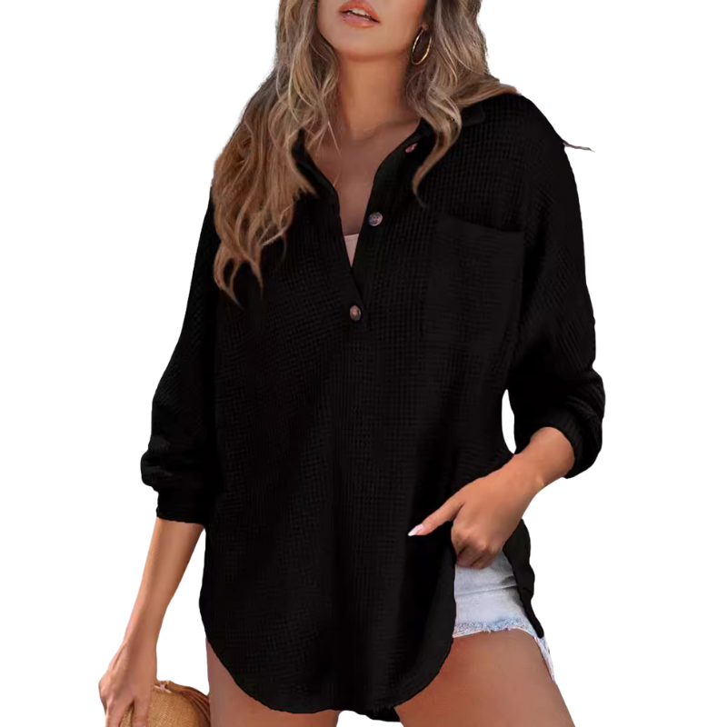 Nova™ | Casual Lightweight Button V Neck Tunic Blouse