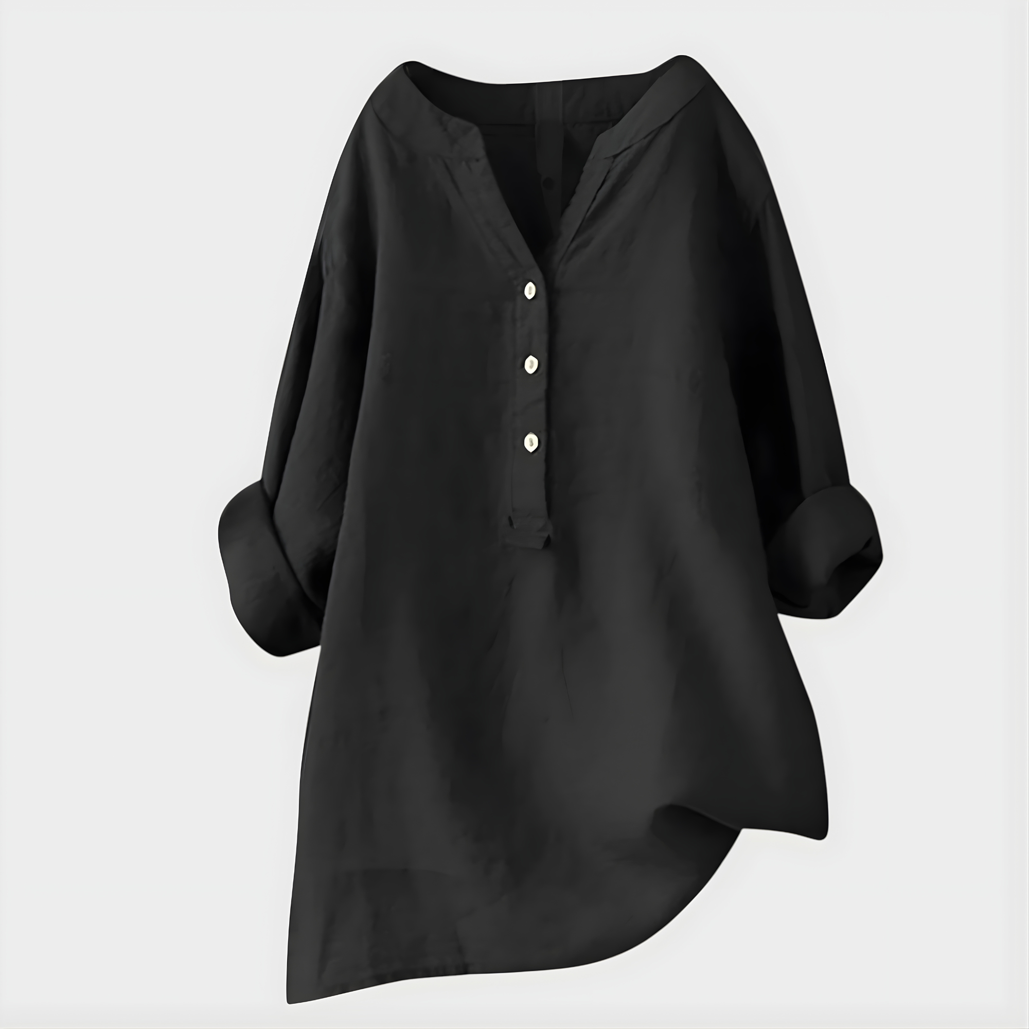 Veronique Elegant Cotton-Linen V-Neck Blouse™