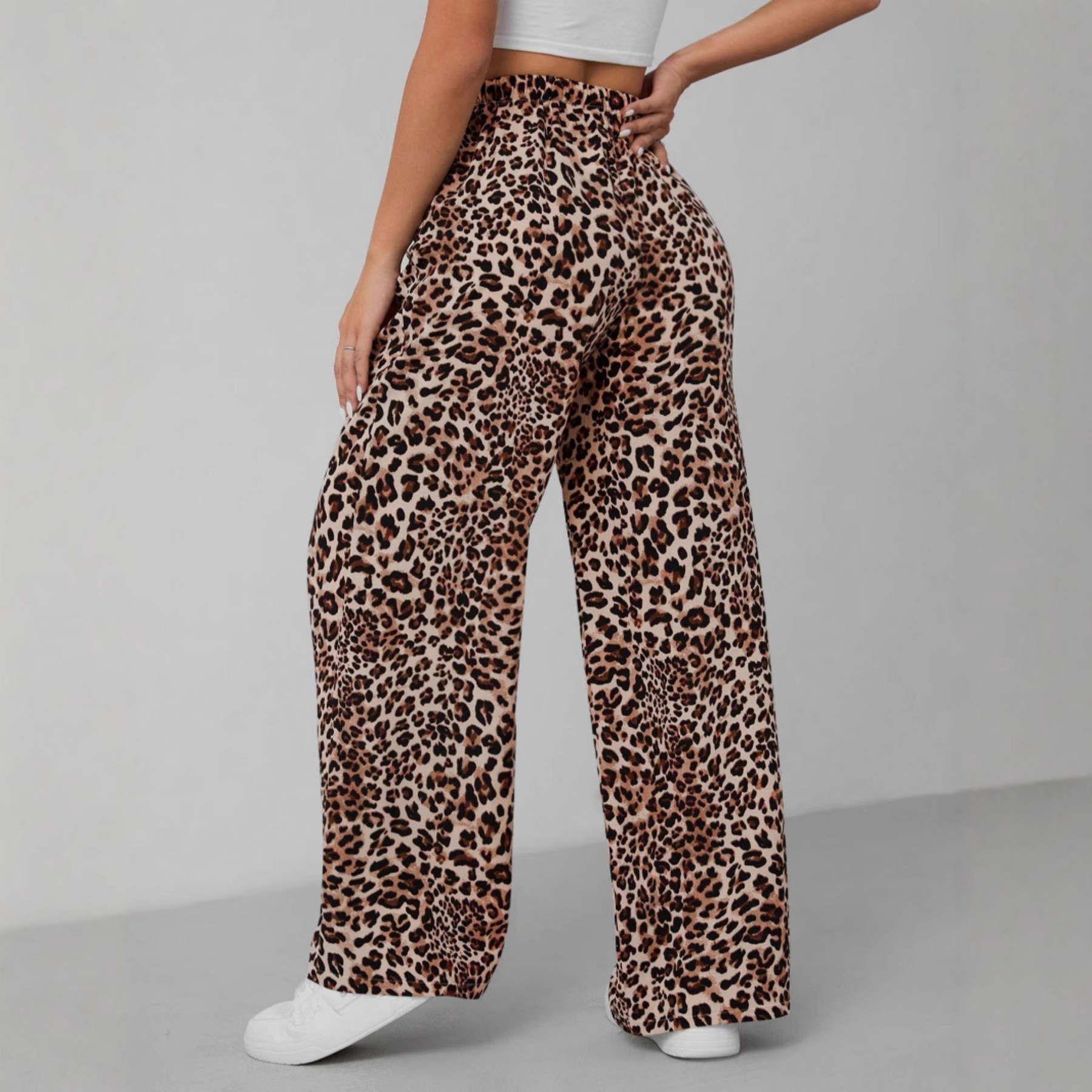 SYALA™ | - Vintage Leopard Tie Front Wide Leg Pants