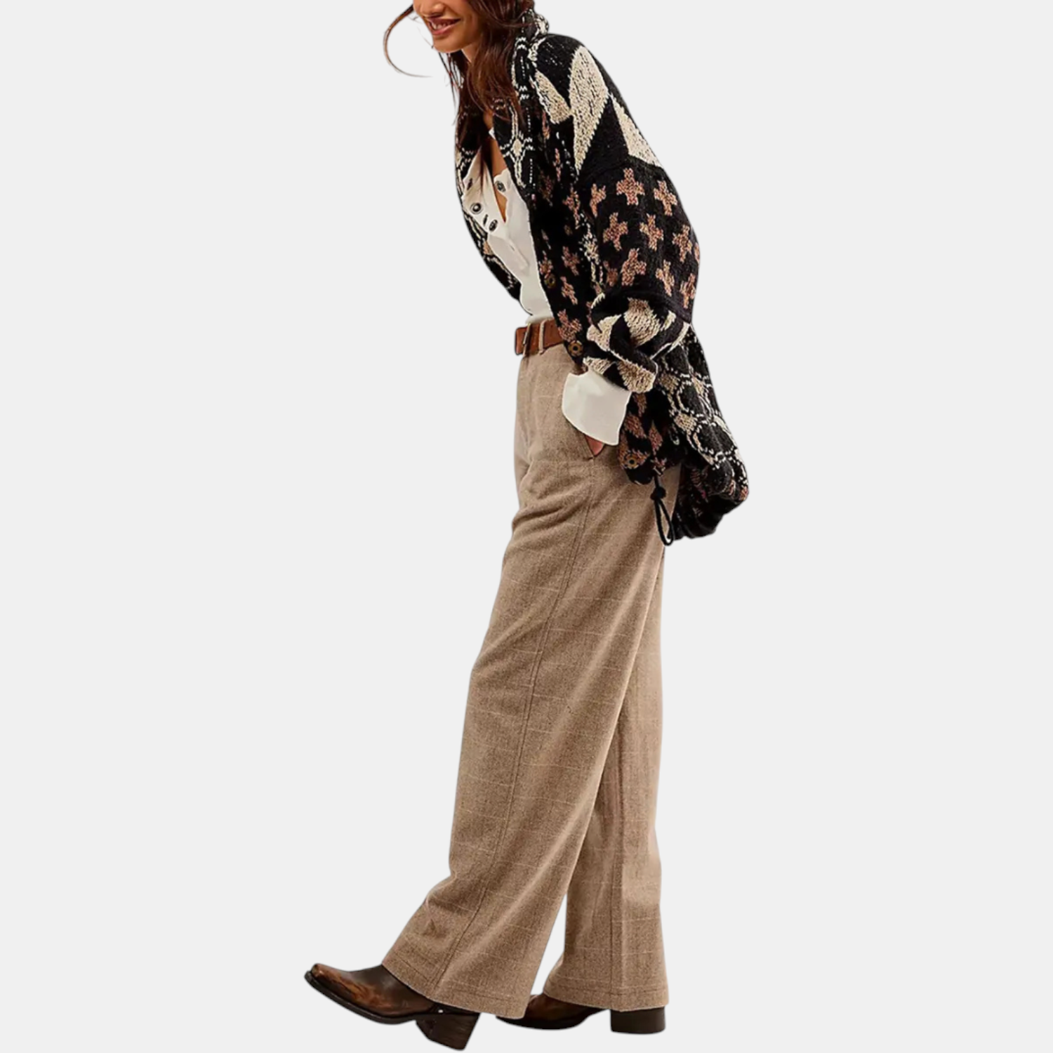 Women's Y2K Abstract Print Lapel Button Down Oversized Knit Cardigan™