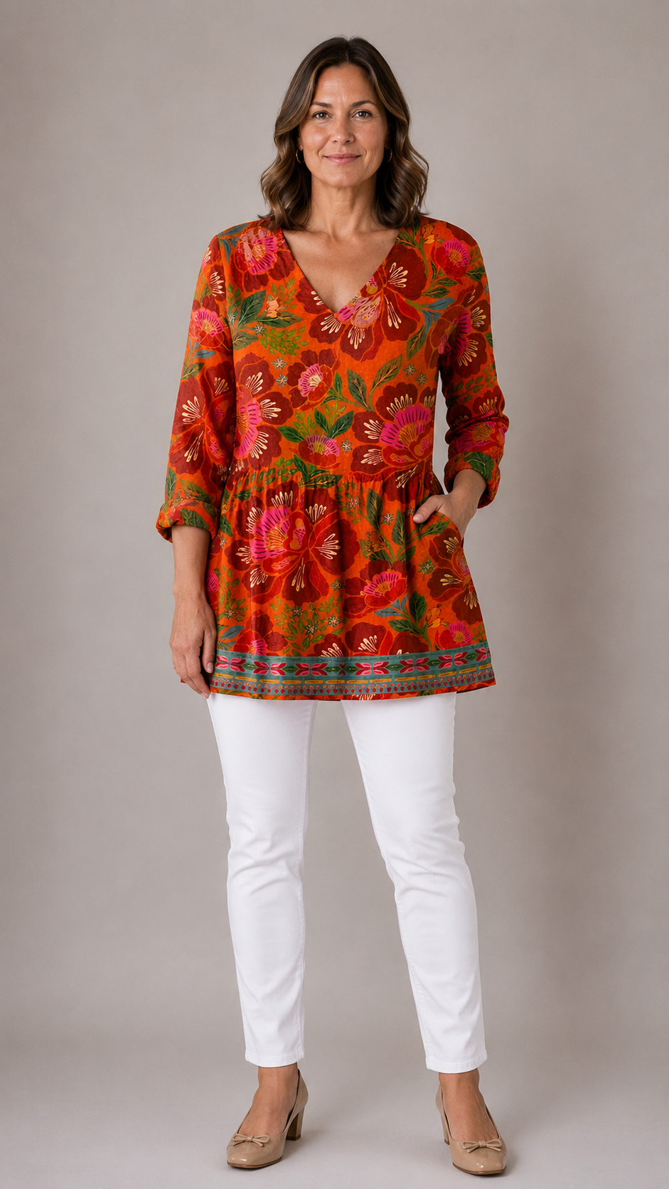 Priscilla™ | Long Blouse with V-Neck