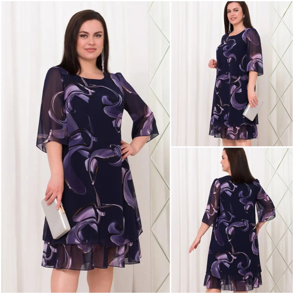 Emma™ | Midnight Swirl Chiffon Dress