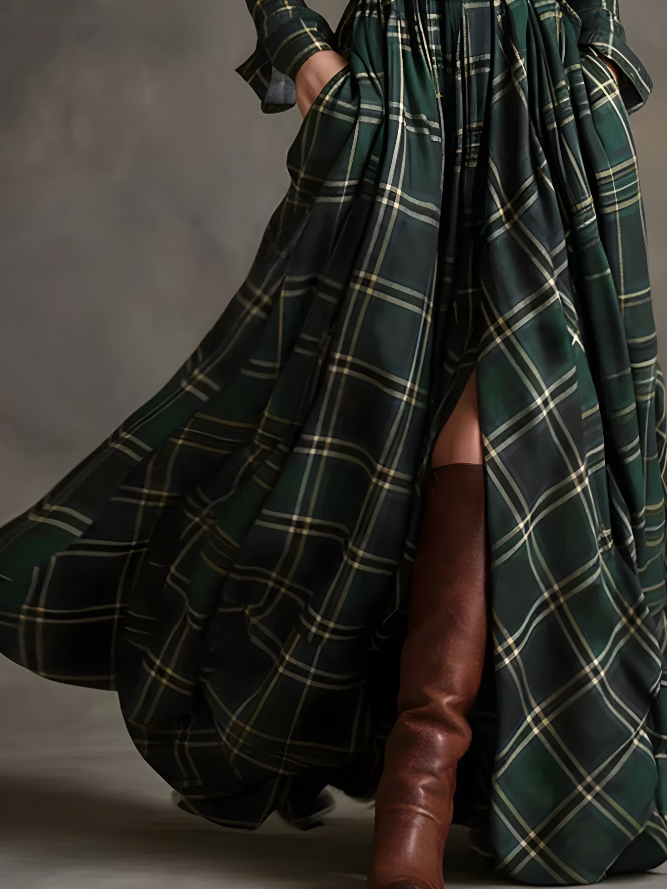 Elara™ | Plaid Button-Front Maxi Dress