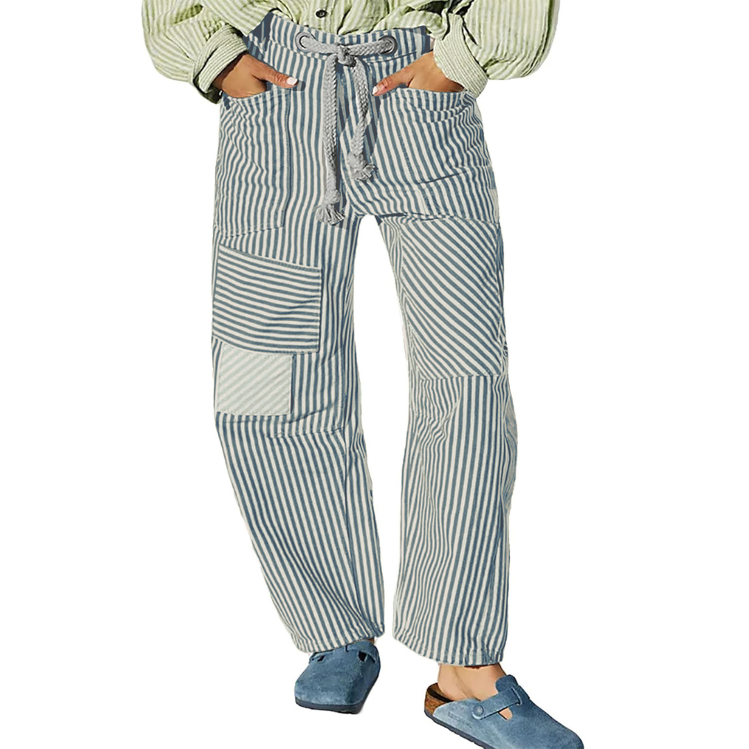 PERLAH™ | – Chic Stripe Drawstring Wide-Leg Pants