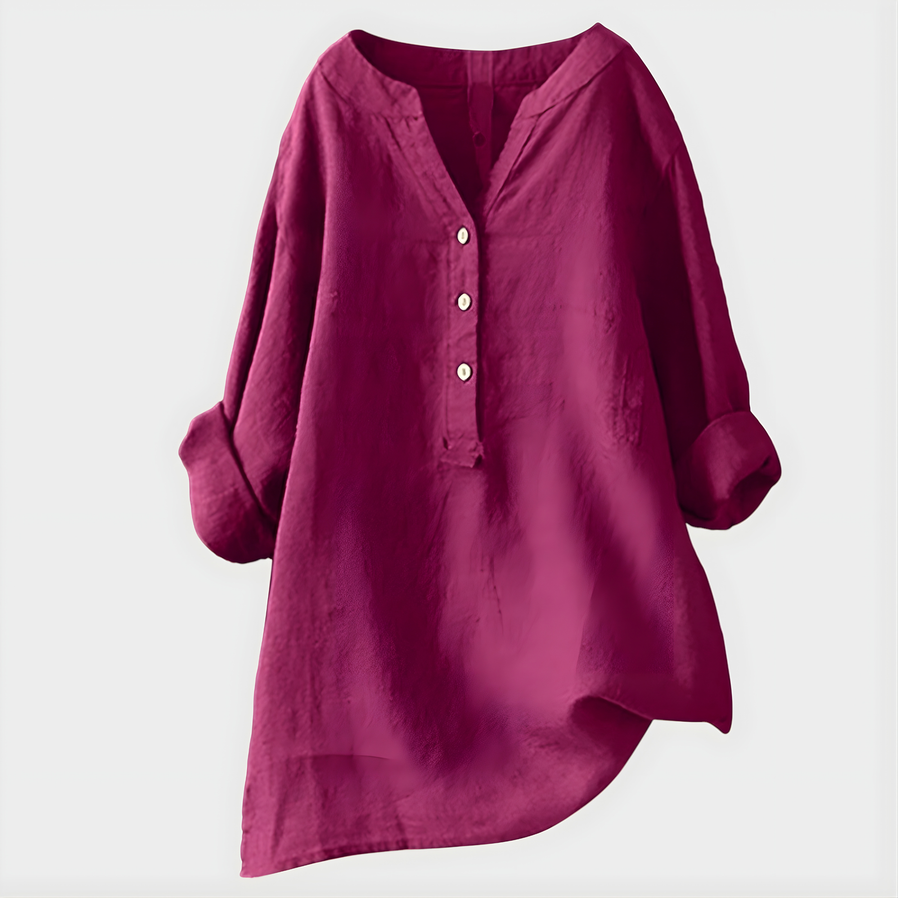 Veronique™ | Elegant Cotton-Linen V-Neck Blouse