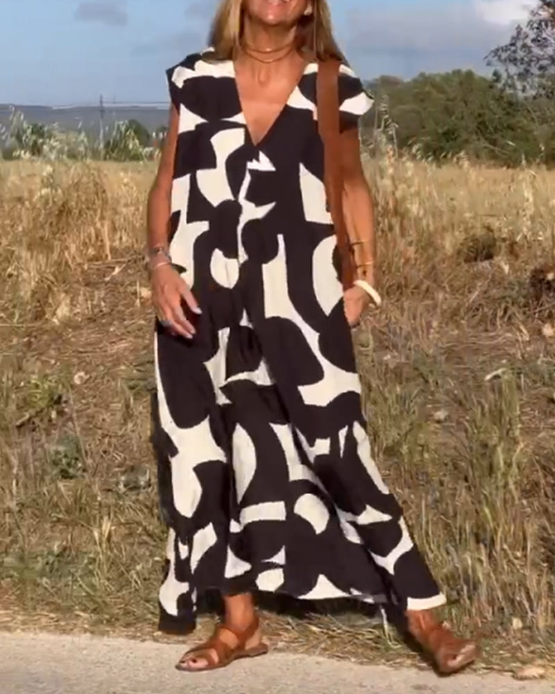 Victoria™ | Elegant V-Neck Printed Dress