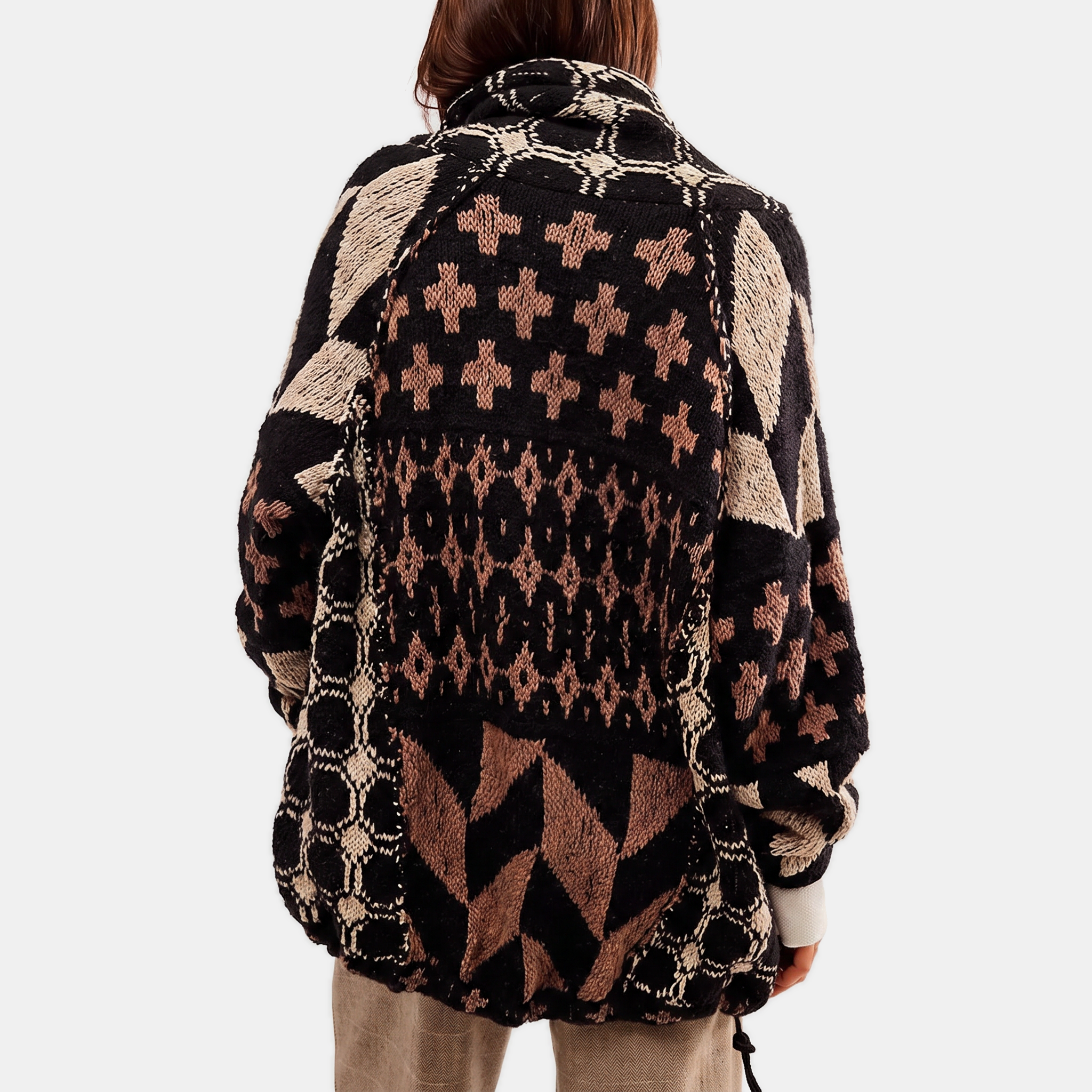 Women's Y2K Abstract Print Lapel Button Down Oversized Knit Cardigan™