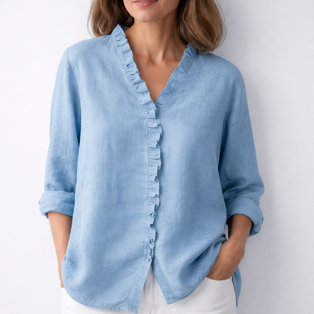 Luisa™ | Elegant Ruffled Linen Blend Shirt