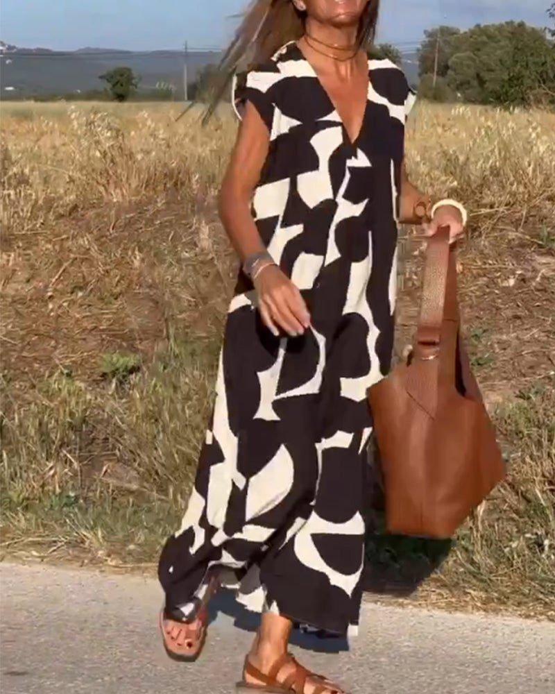 Victoria™ | Elegant V-Neck Printed Dress