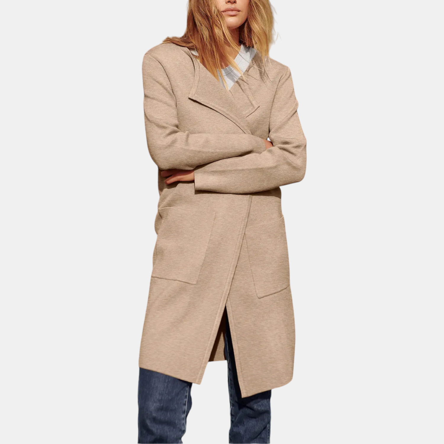 Women's Suit Collar Open Front Longline Knit Cardigan™