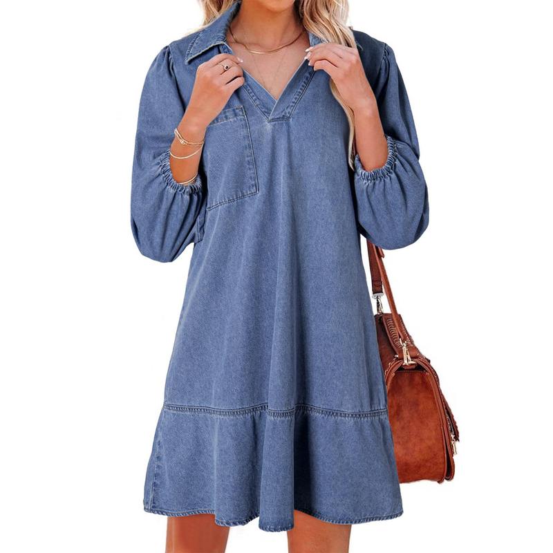 Layla™ | Classic Soft Washed Denim Puff Sleeve Dress