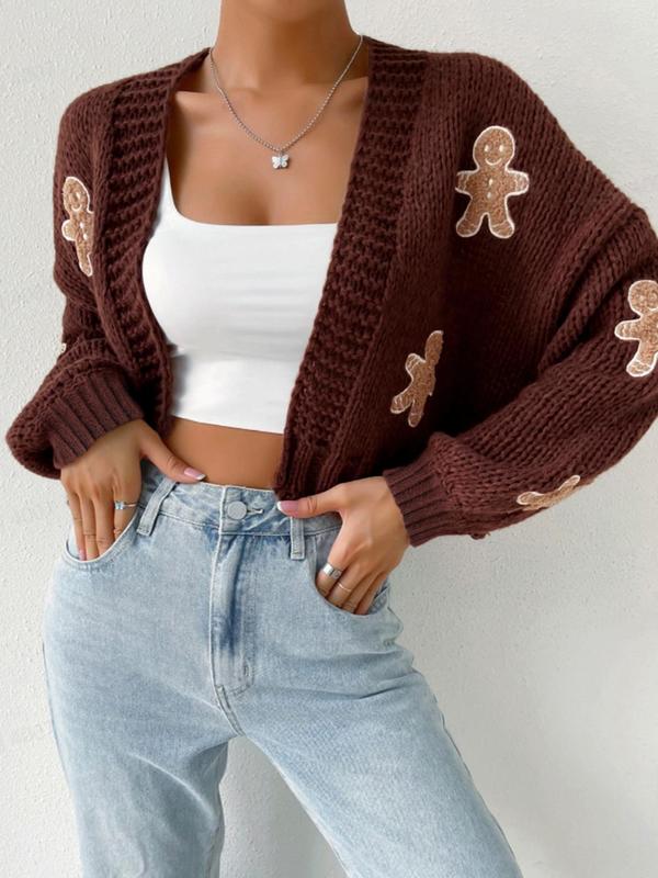 HEIDI™ | - Open Front Knit Cardigan with Cartoon Print for Cozy Outfits