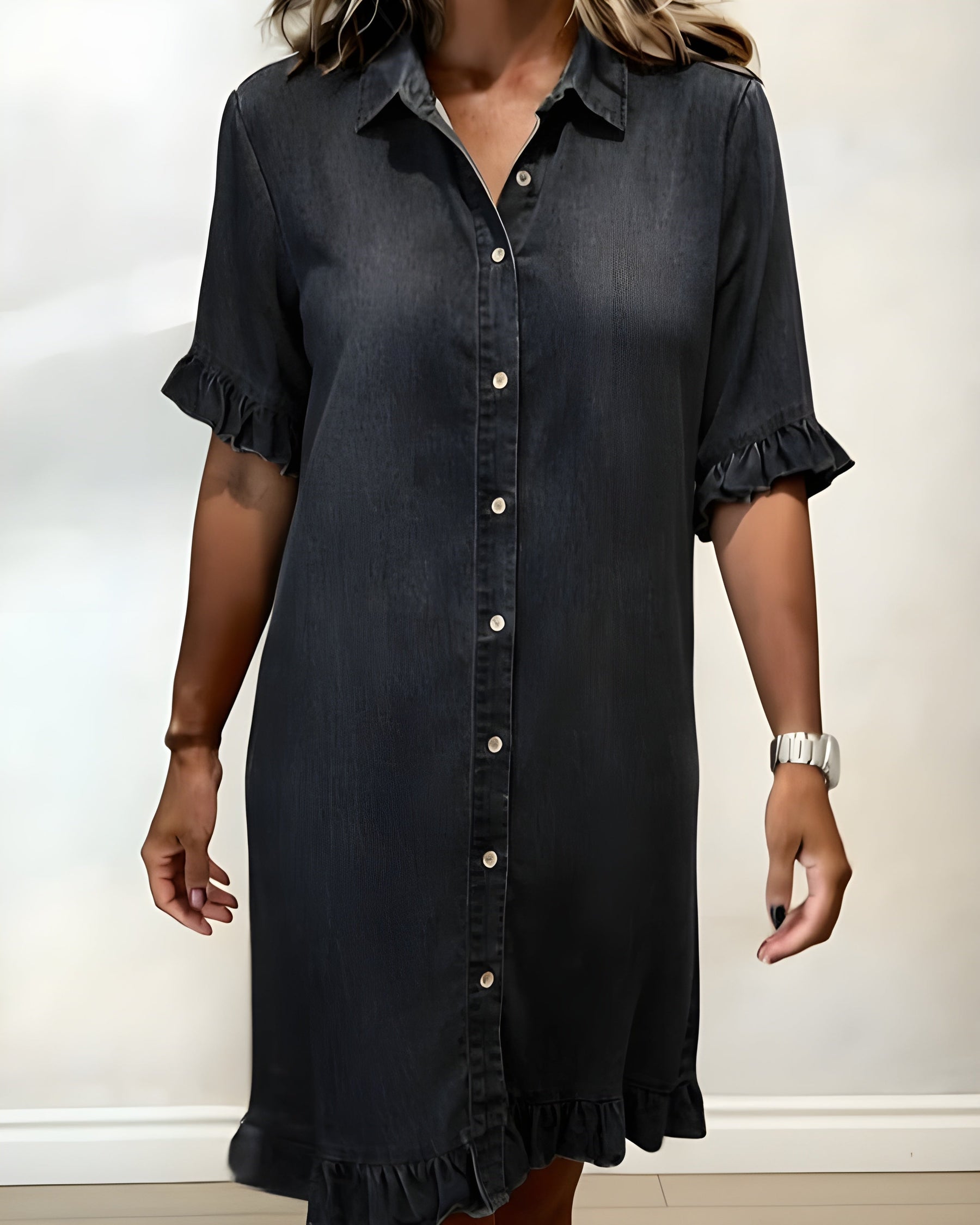 Katie™ | Effortlessly Flattering Ruched Denim Dress