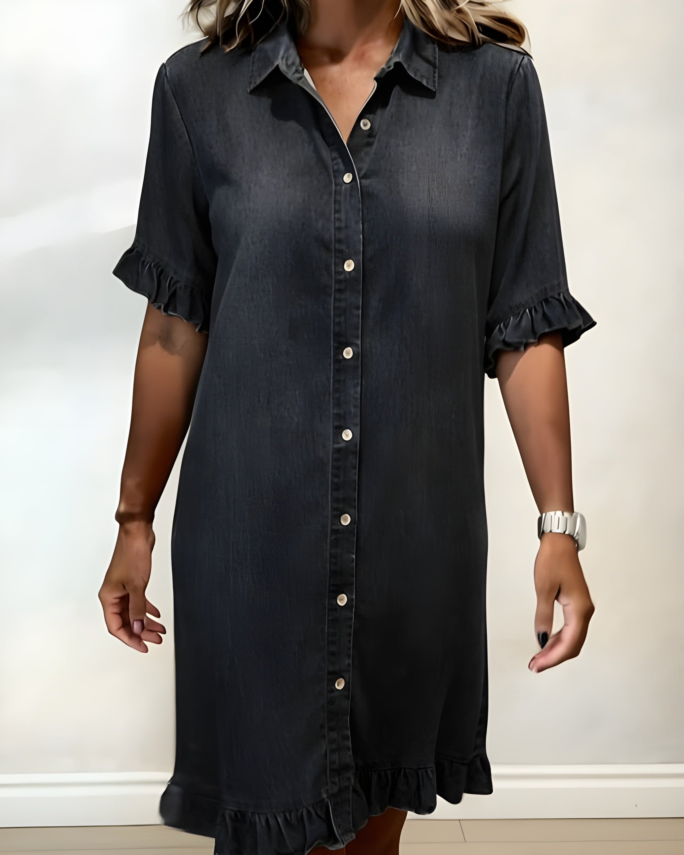 Katie™ | Effortlessly Flattering Ruched Denim Dress
