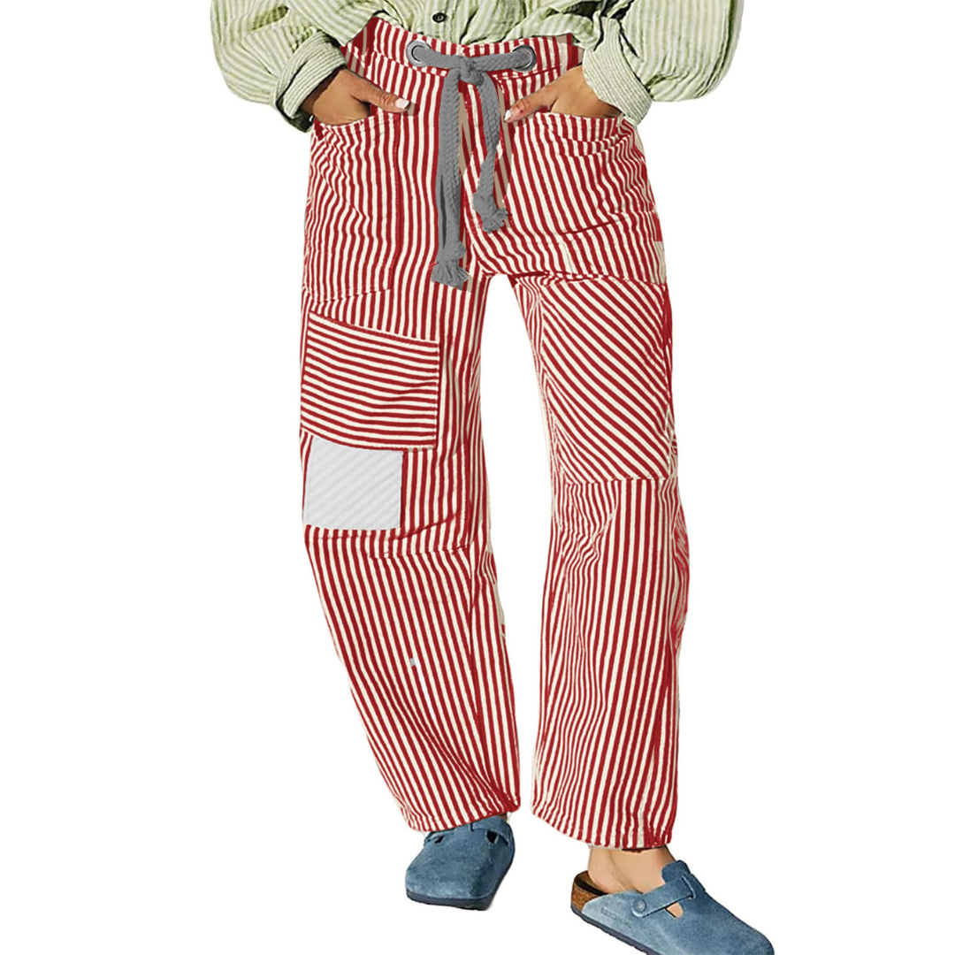 PERLAH™ | – Chic Stripe Drawstring Wide-Leg Pants