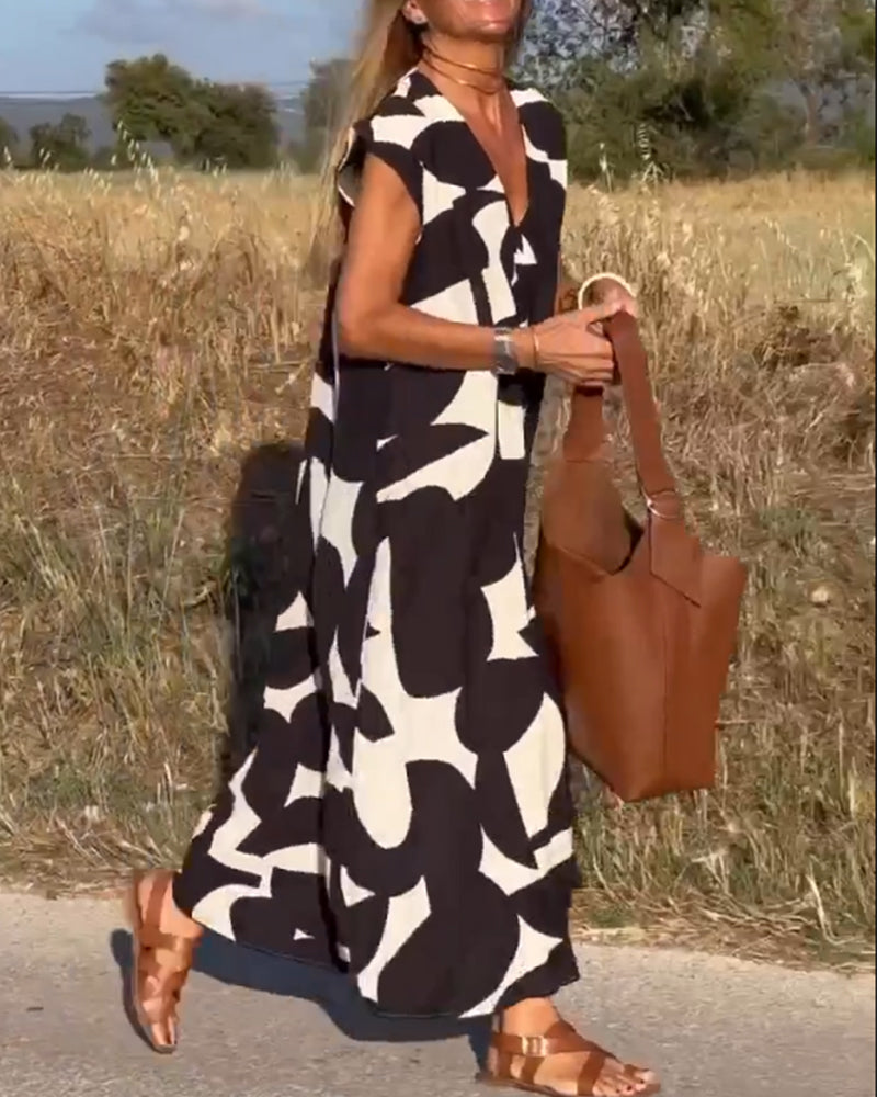 Victoria™ | Elegant V-Neck Printed Dress