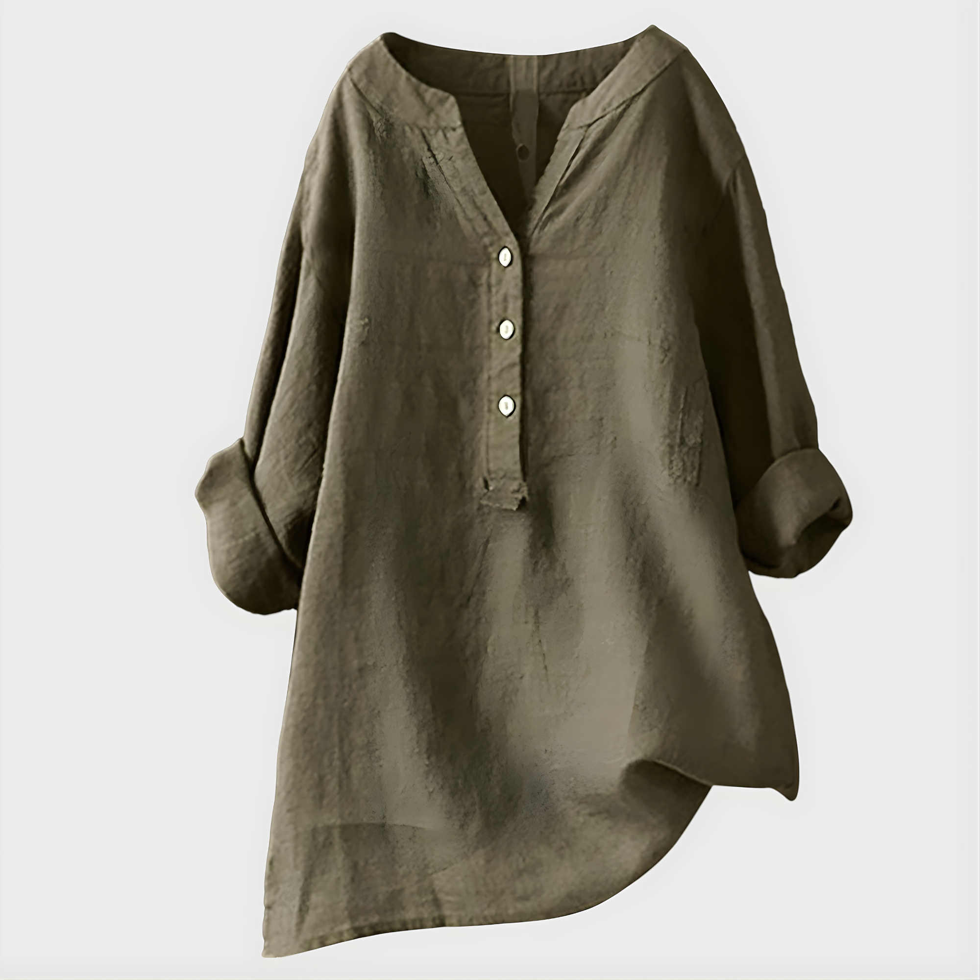 Veronique™ | Elegant Cotton-Linen V-Neck Blouse