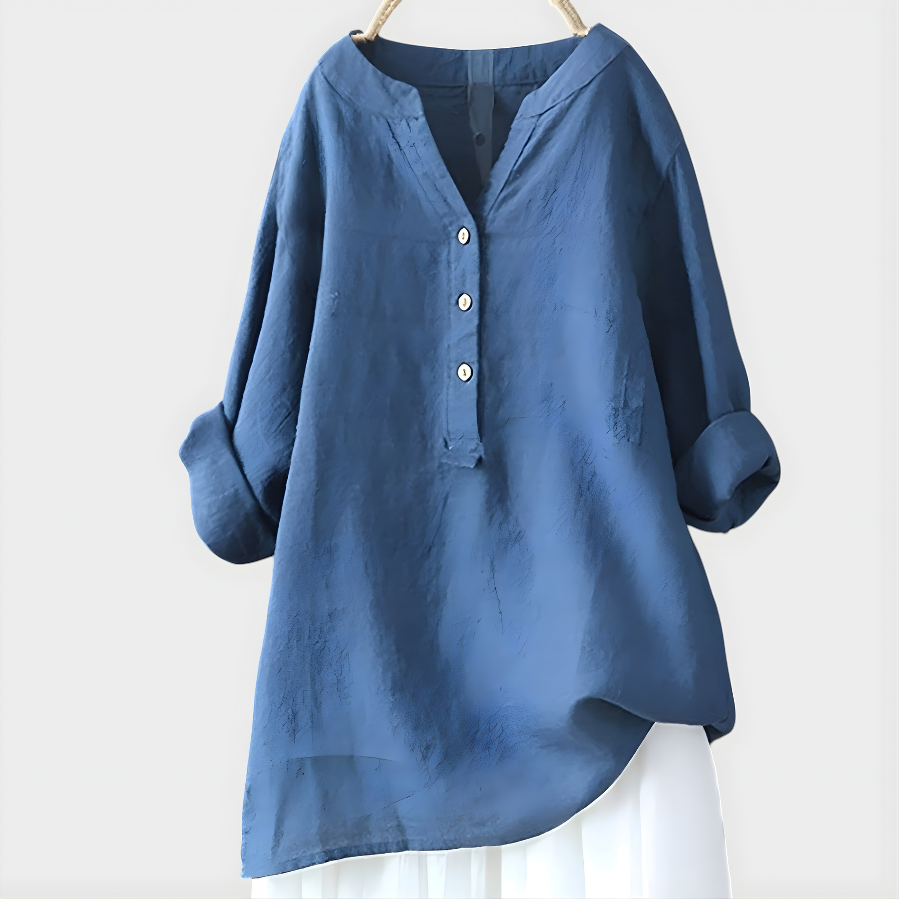 Veronique Elegant Cotton-Linen V-Neck Blouse™