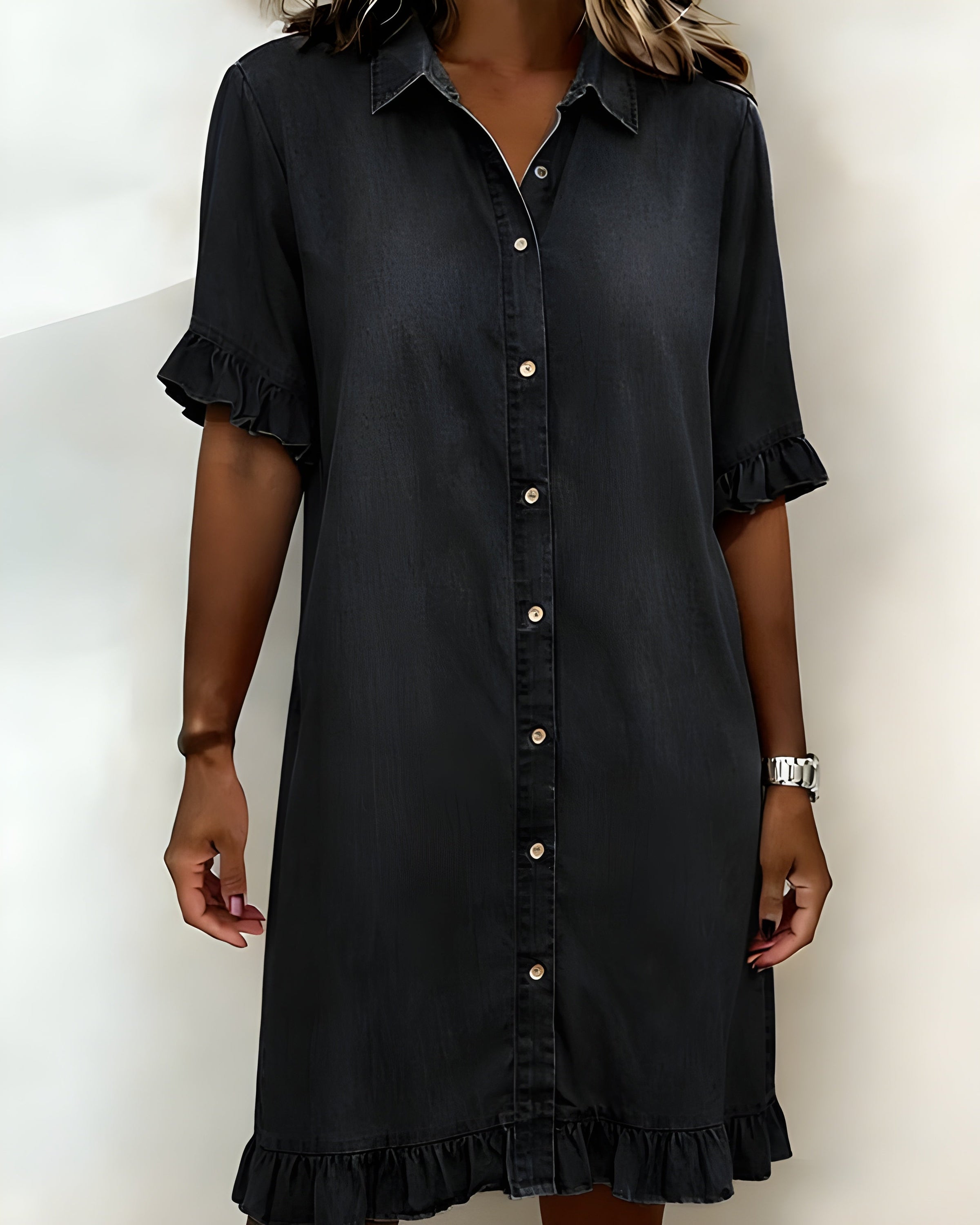 Katie™ | Effortlessly Flattering Ruched Denim Dress