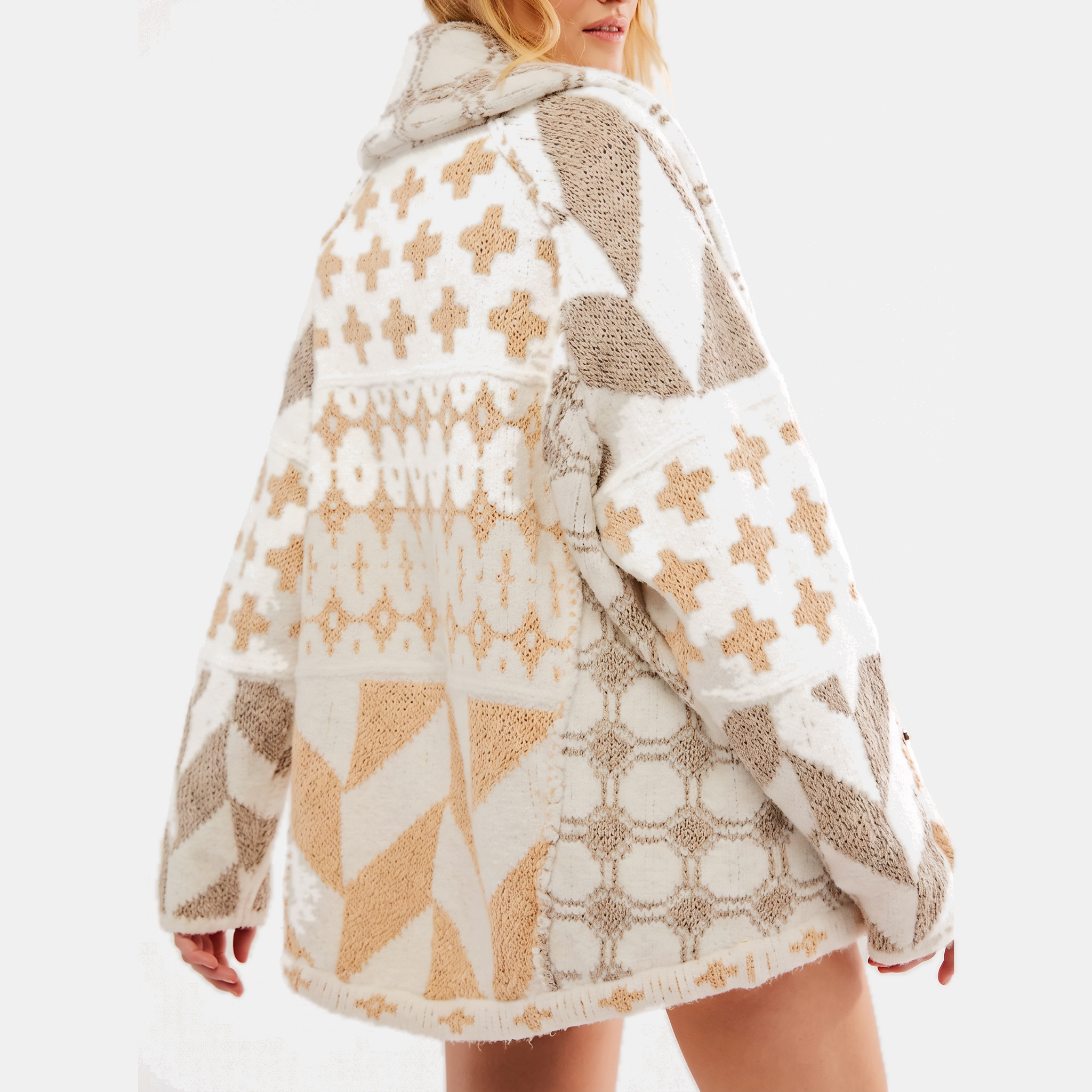Women's Y2K Abstract Print Lapel Button Down Oversized Knit Cardigan™