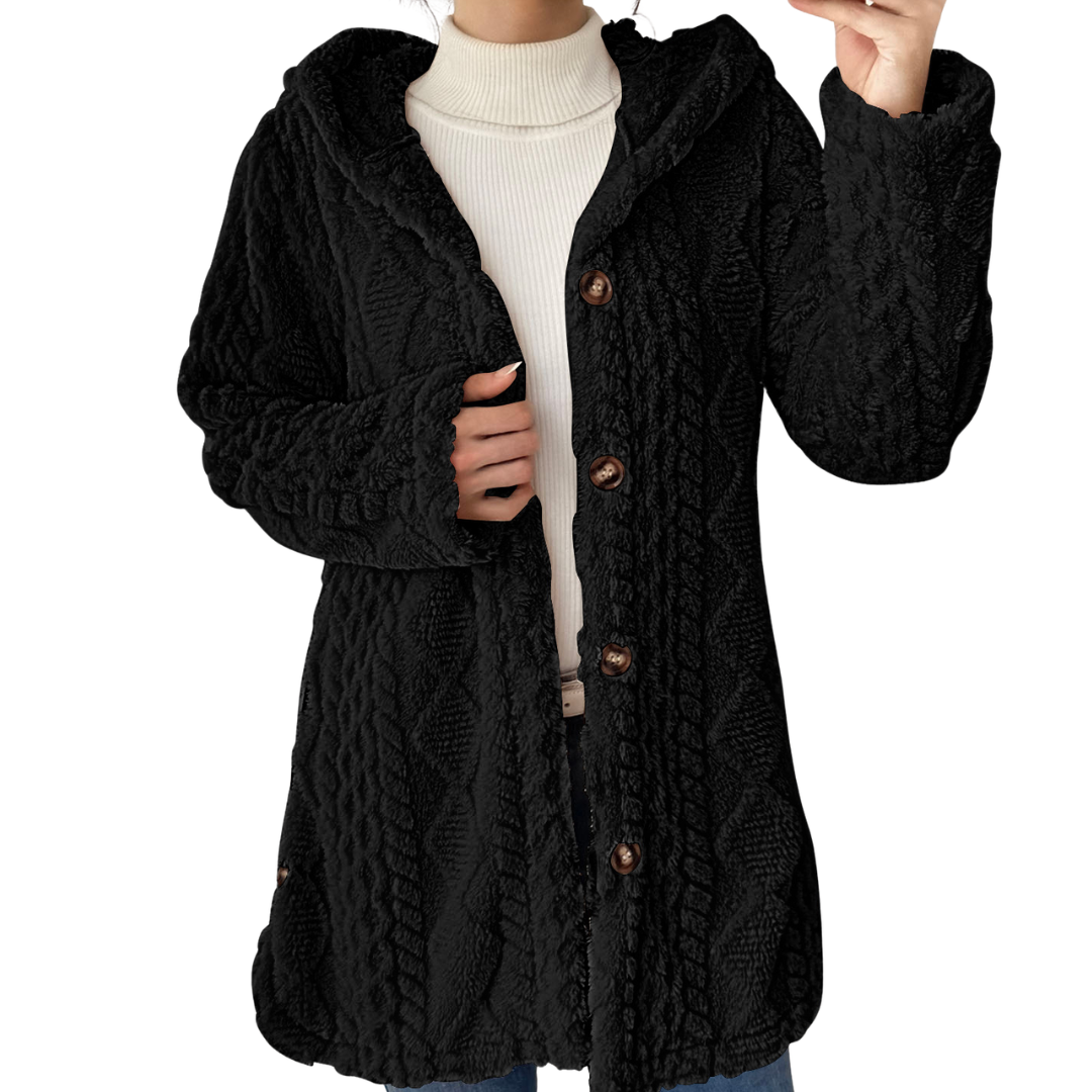CLOVER™ | – Cozy Jacquard Fuzzy Hooded Cardigan