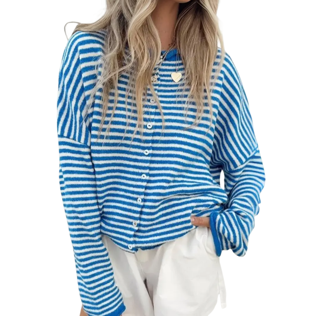 HADLEE™ | – Striped Button-Front Knit Sweater