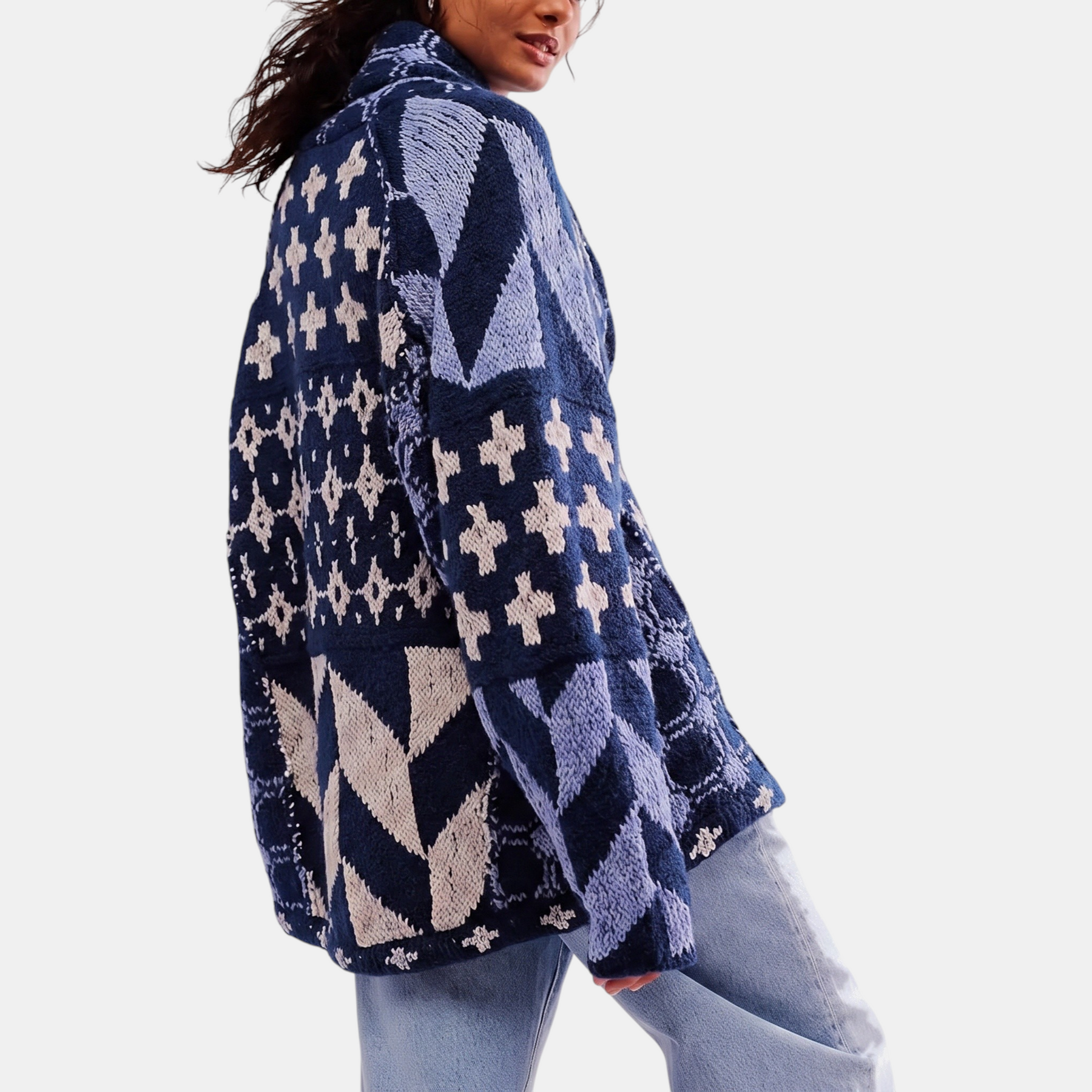 Women's Y2K Abstract Print Lapel Button Down Oversized Knit Cardigan™