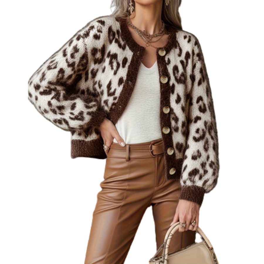 ZELENA™ | – Vintage Leopard Colorblock Knit Cardigan