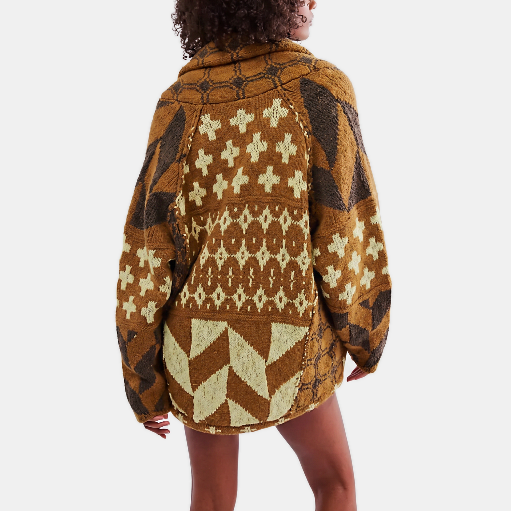 Women's Y2K Abstract Print Lapel Button Down Oversized Knit Cardigan™