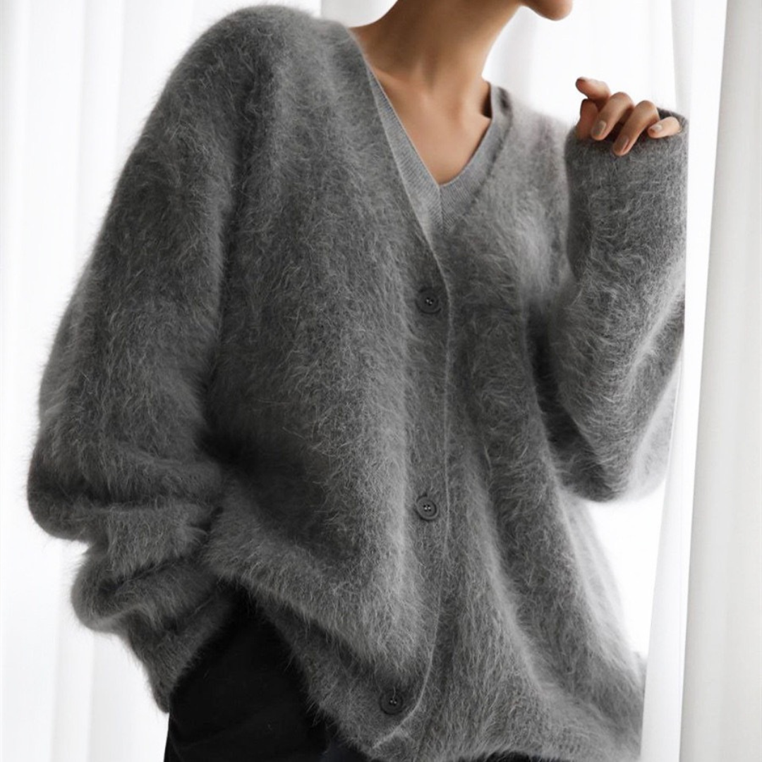 VYOMI™ | - Comfy Button Front Drop Shoulder Cardigan