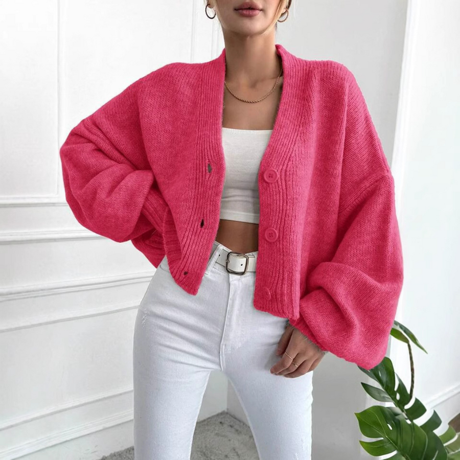 LUMI™ | - Casual Crop Lantern Sleeve Cardigan
