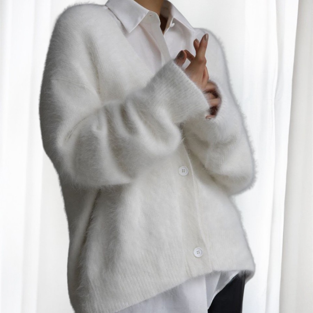 VYOMI™ | - Comfy Button Front Drop Shoulder Cardigan