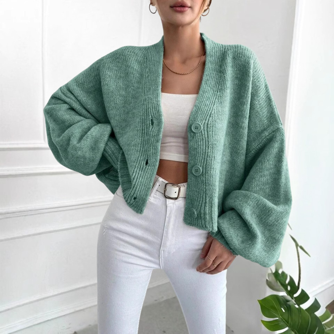 BULAK™ | - Casual Crop Lantern Sleeve Cardigan