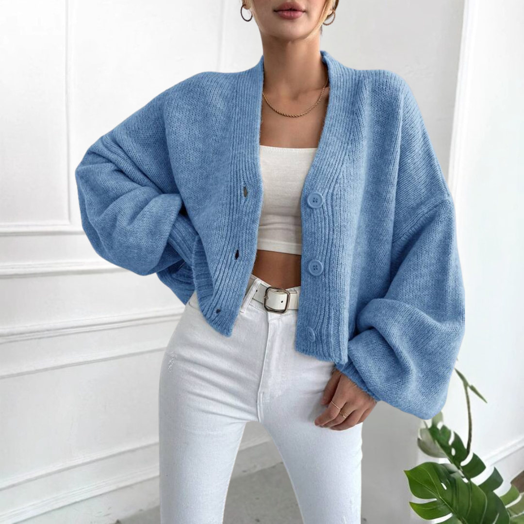 LUMI™ | - Casual Crop Lantern Sleeve Cardigan
