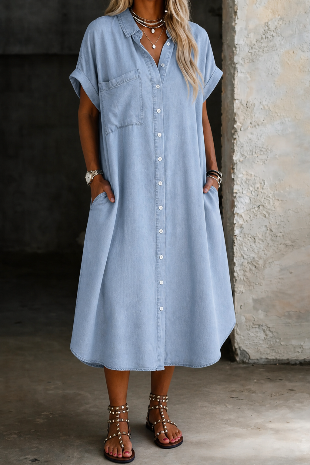 Helen™ | Lightweight Denim Style Shirt Dress