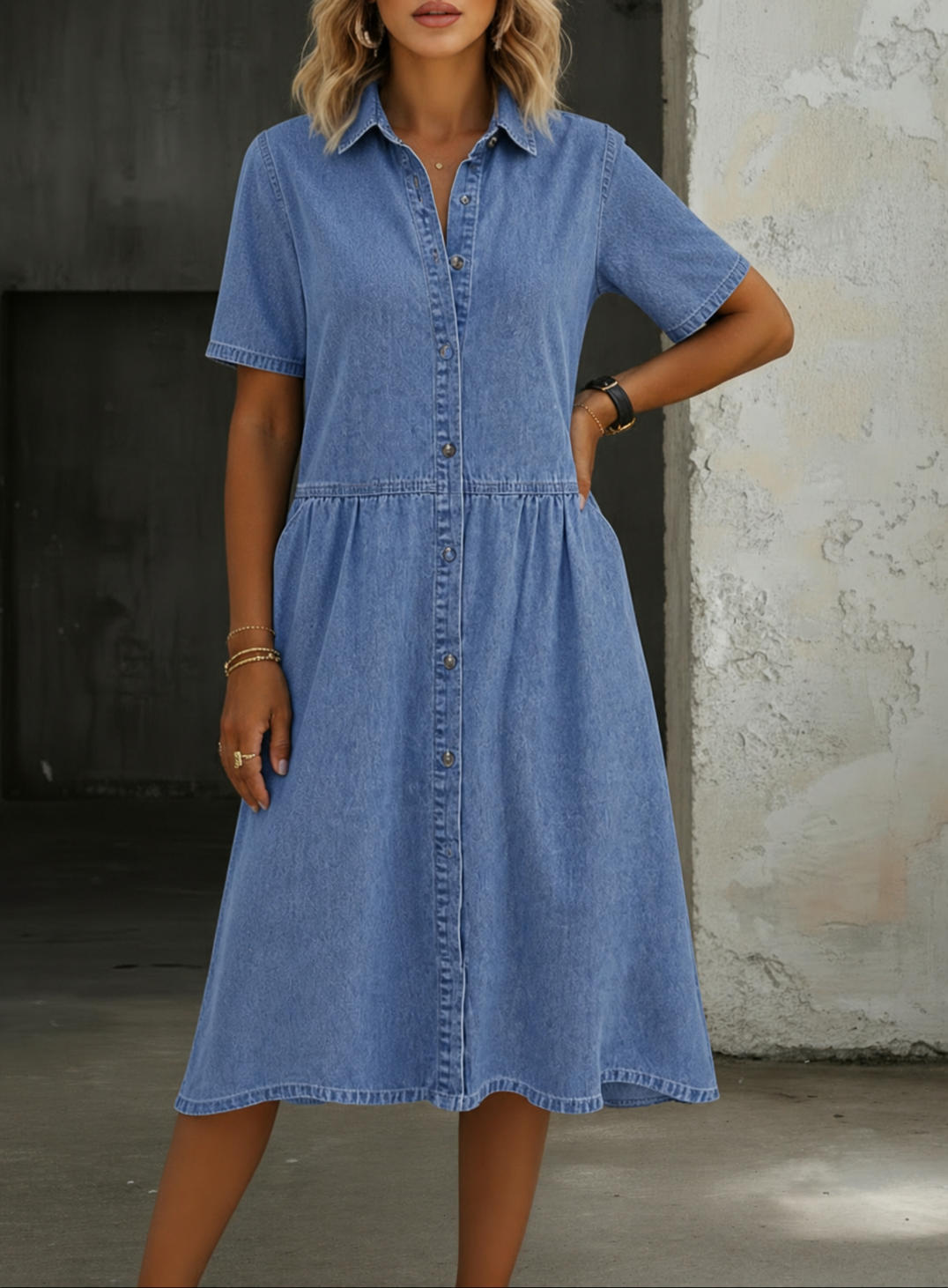 Arlet™ | Short Sleeve Denim Dress