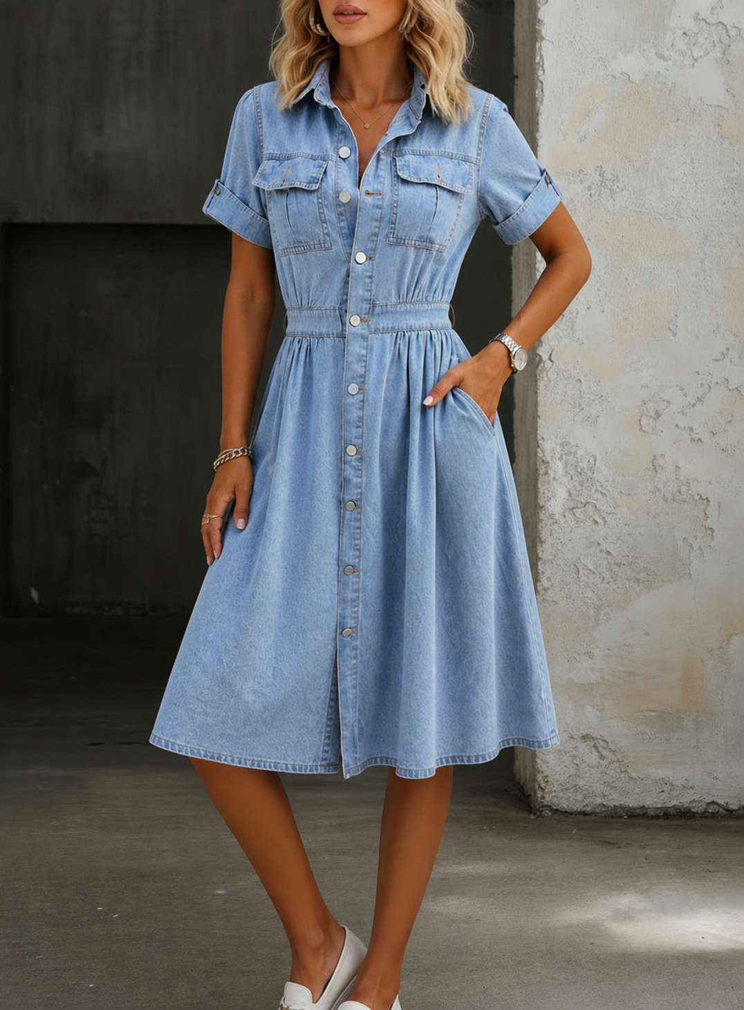Violeta™ | Short Sleeve Denim Dress