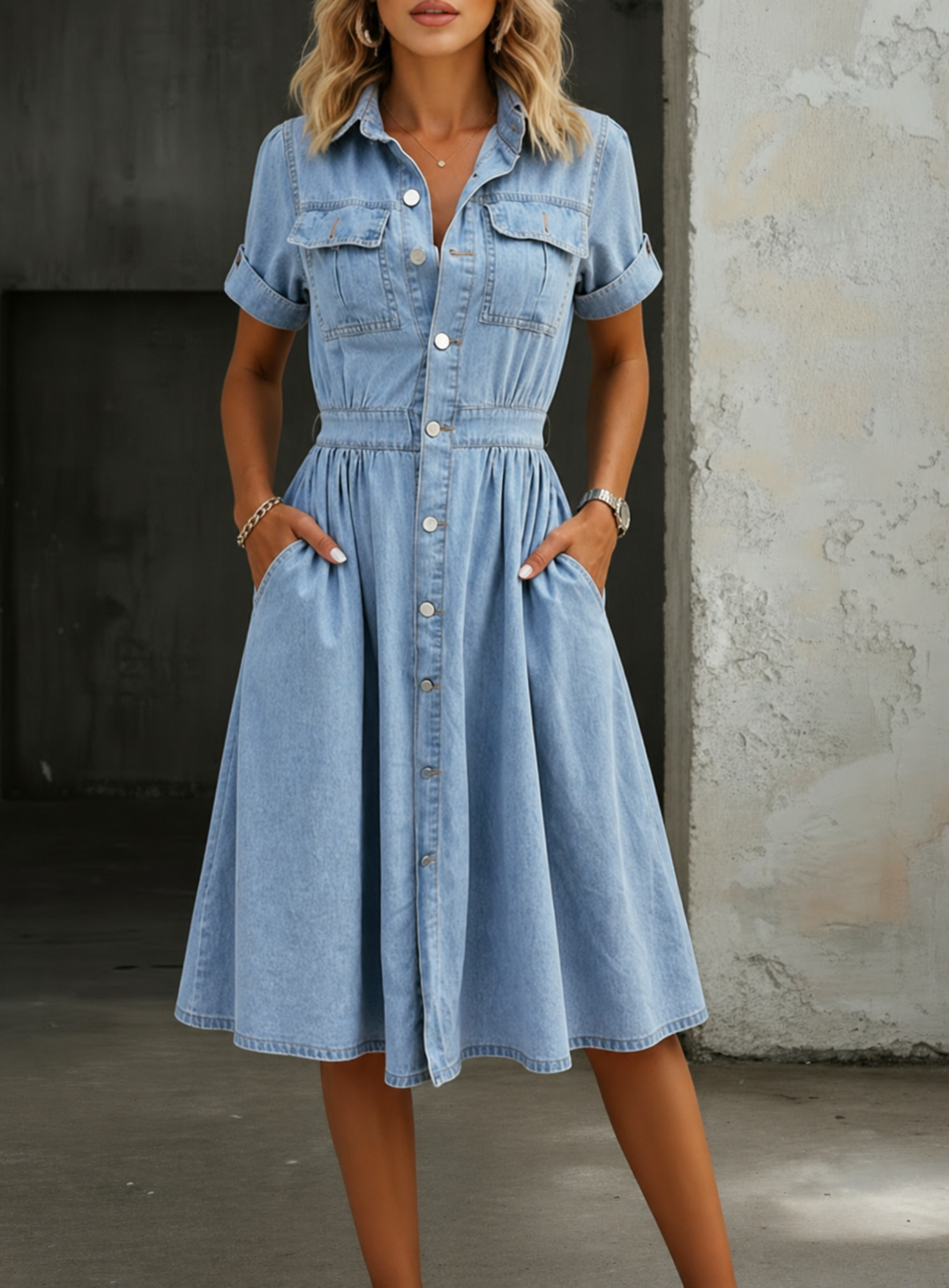 Violeta™ | Short Sleeve Denim Dress