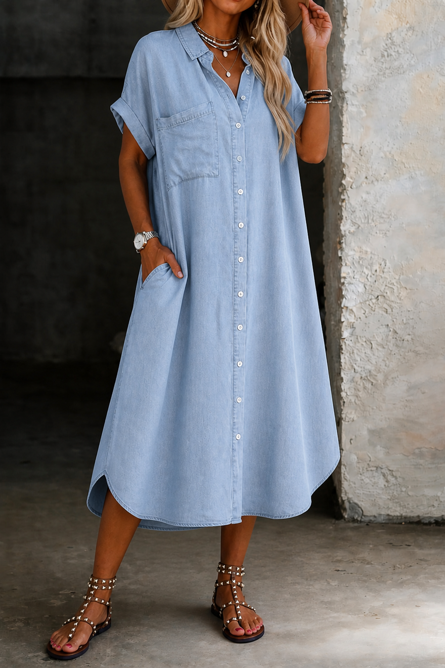 Helen™ | Lightweight Denim Style Shirt Dress