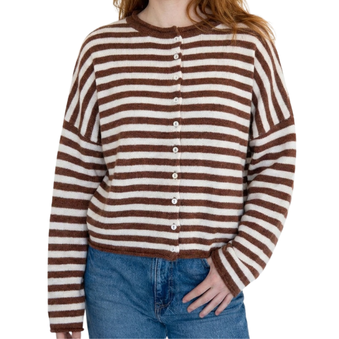 HADLEE™ | – Striped Button-Front Knit Sweater
