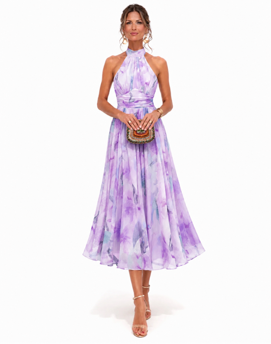 Luciana™ | Watercolor Halter Maxi Dress