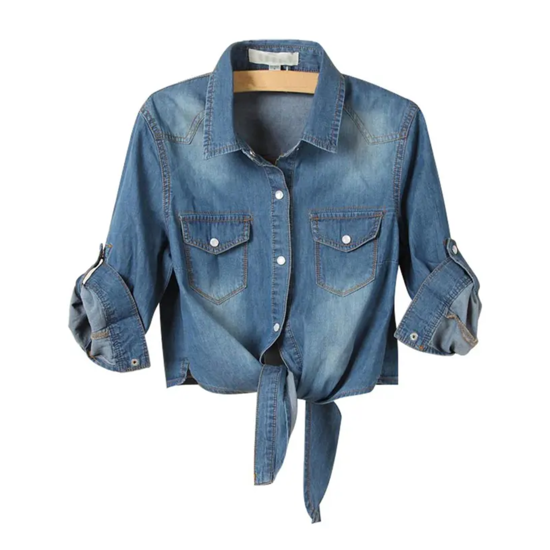 HARVEST™ | – Knotted Crop Denim Cardigan