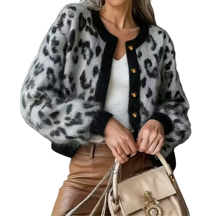ZELENA™ | – Vintage Leopard Colorblock Knit Cardigan