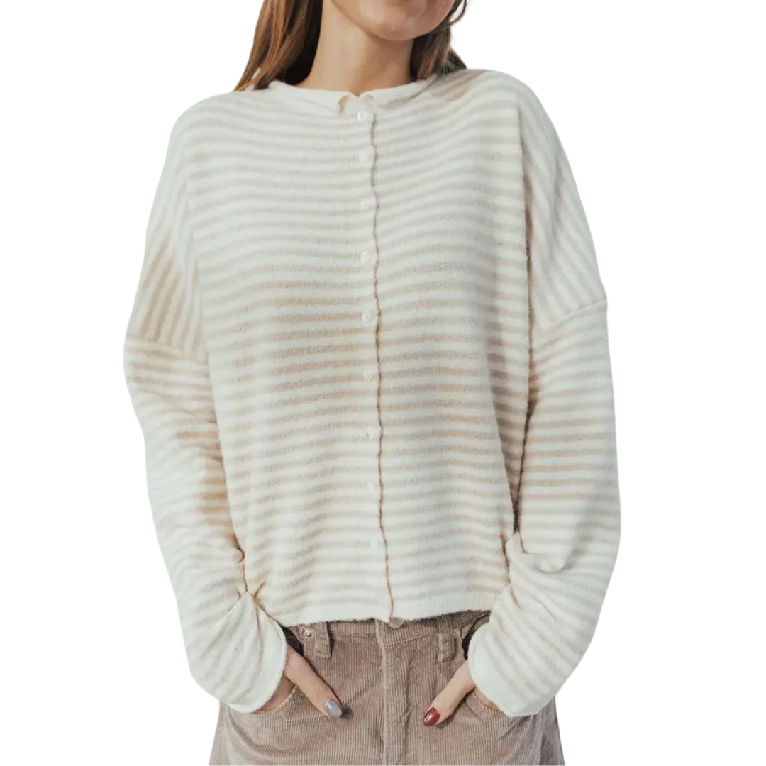HADLEE™ | – Striped Button-Front Knit Sweater