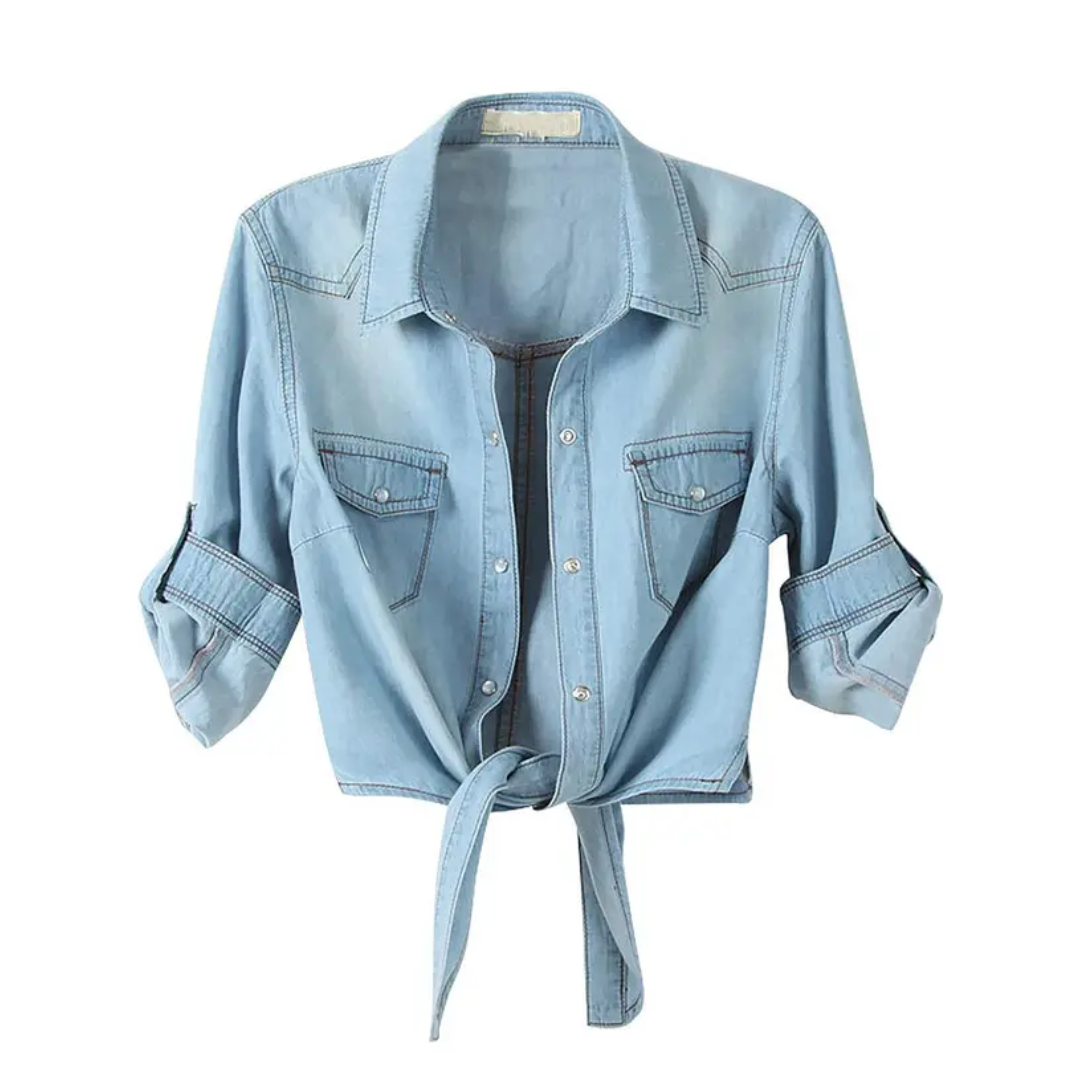 HARVEST™ | – Knotted Crop Denim Cardigan